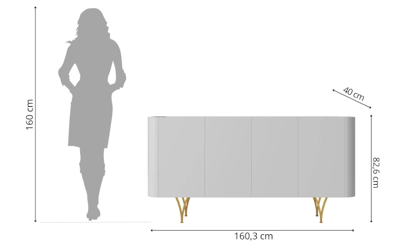 Kommode grau mit goldenen Beinen 160 cm