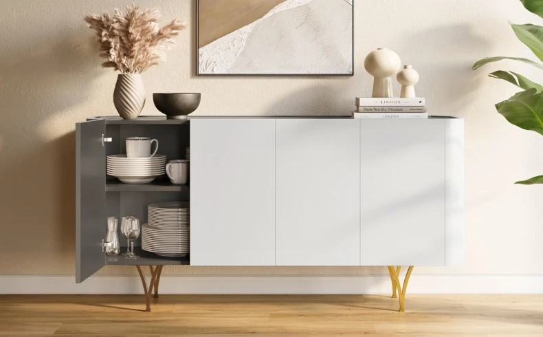 moderne Kommode grau Gold Wohnzimmer
