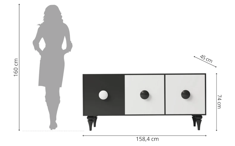 Kommode schwarz weiß modern 158 cm