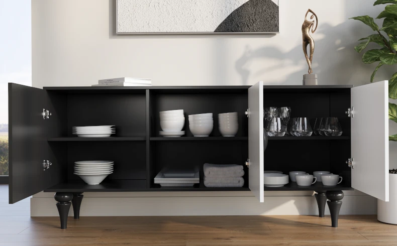 Design Kommode schwarz weiß mit Fächern