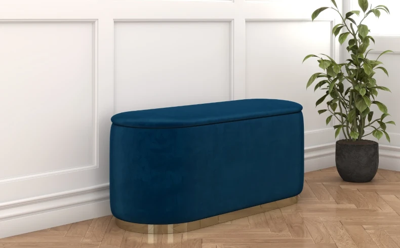ovaler Pouf mit Stauraum marineblau