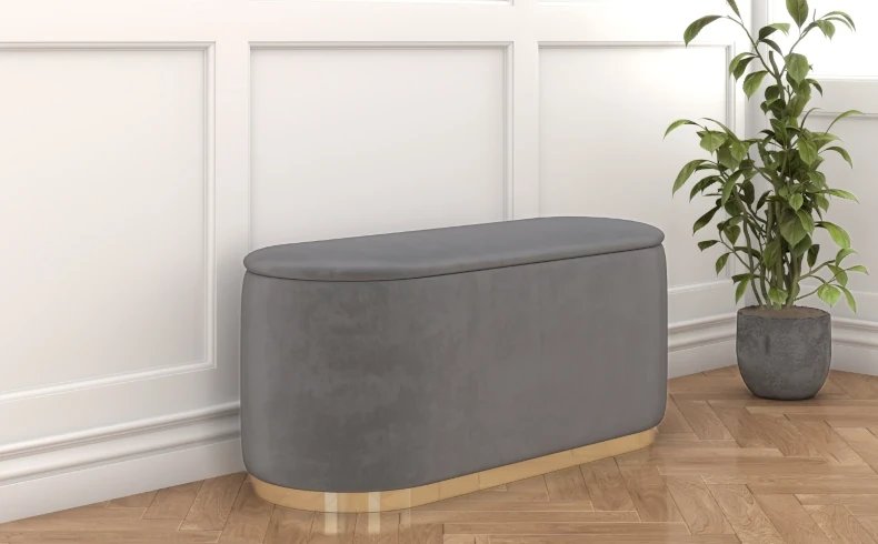 ovaler Pouf mit Stauraum hellgrau