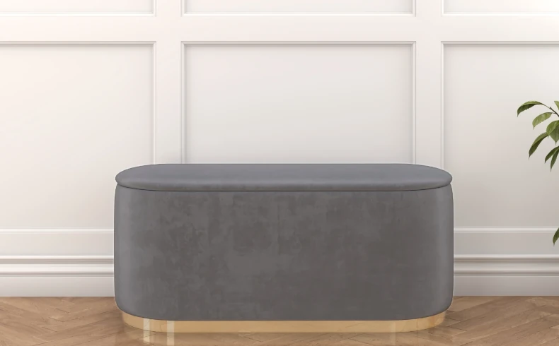 großer Pouf hellgrau Samt