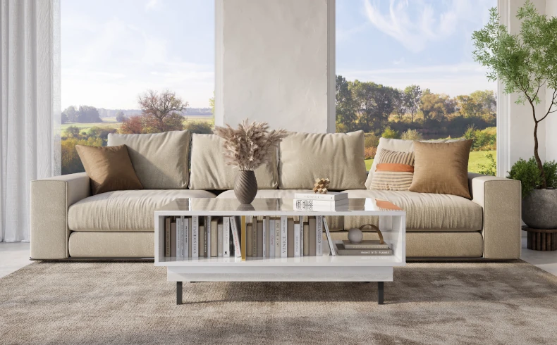 Couchtisch weiß Hochglanz mit Gold 115 cm