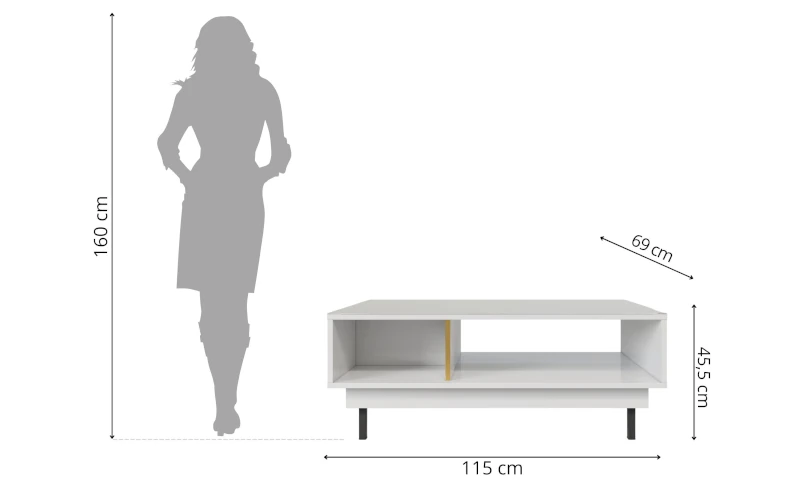 Couchtisch weiß Hochglanz modern mit Ablage