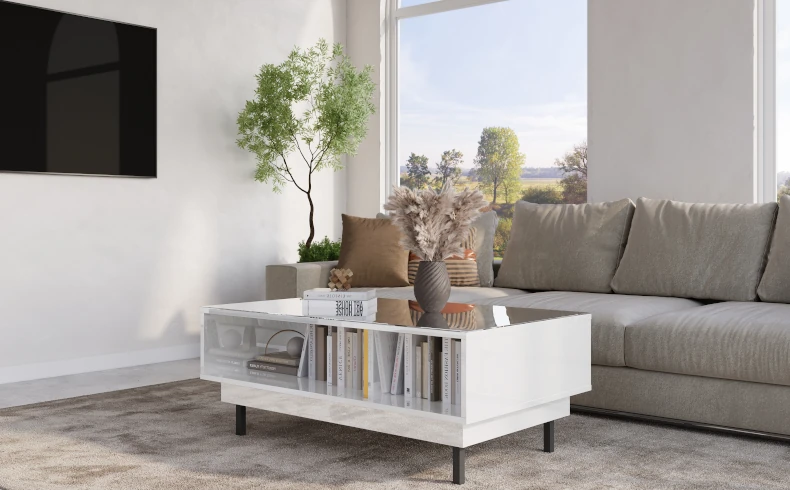 Wohnzimmer Couchtisch weiß Hochglanz