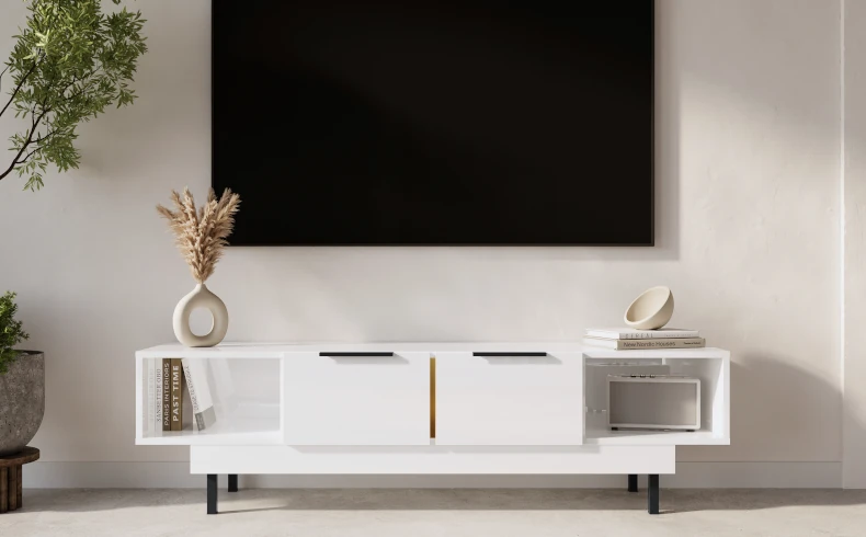 TV Lowboard weiß Hochglanz mit Gold 163 cm