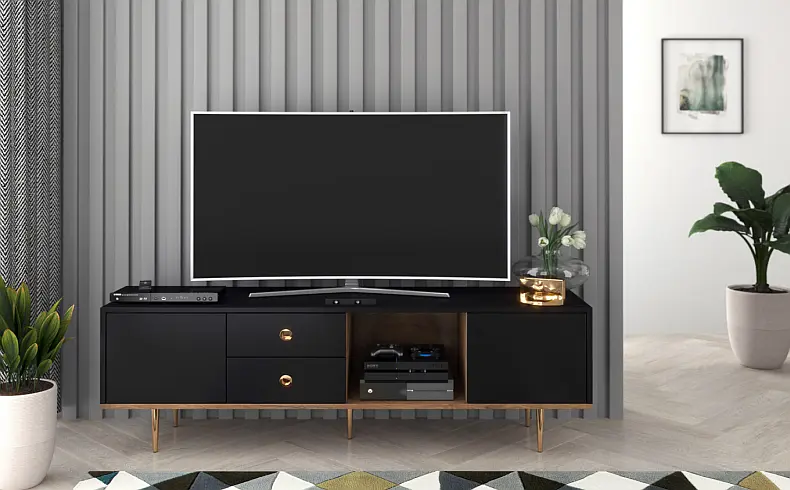 TV Lowboard schwarz Eiche 160 cm