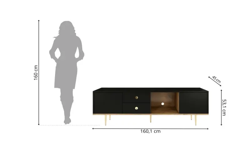 TV Board schwarz Holz modern
