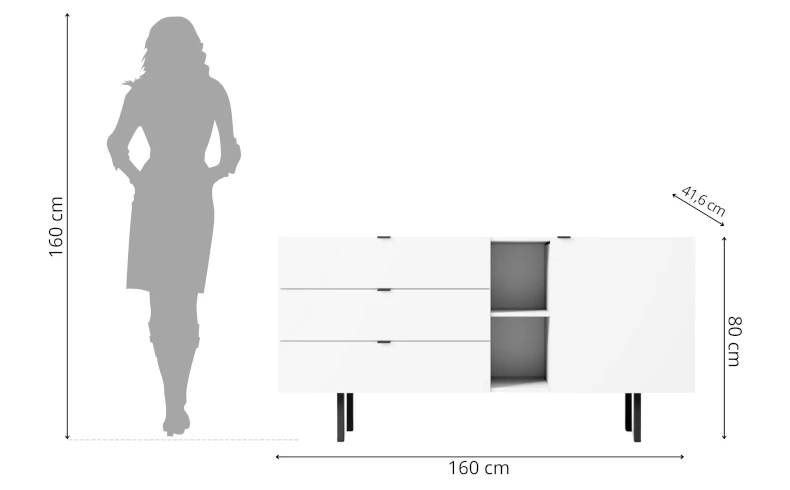 Kommode weiß mit Schubladen 160 cm