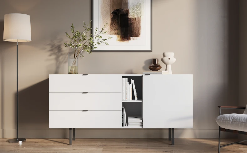 minimalistische Kommode weiß Wohnzimmer