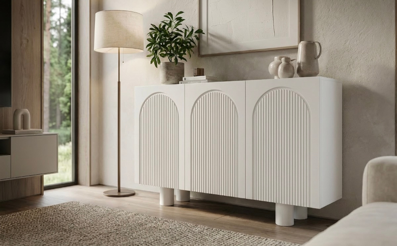 Design Kommode weiß mit geschnitzten Fronten