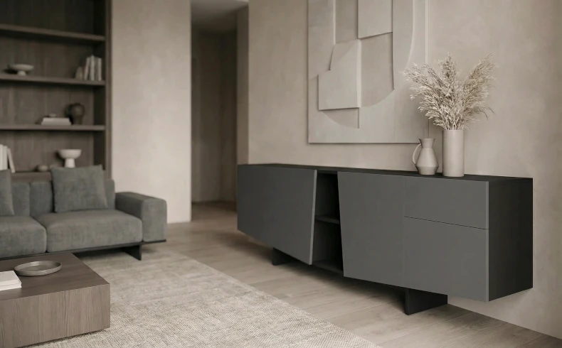 Design Kommode schwarz grau 200 cm