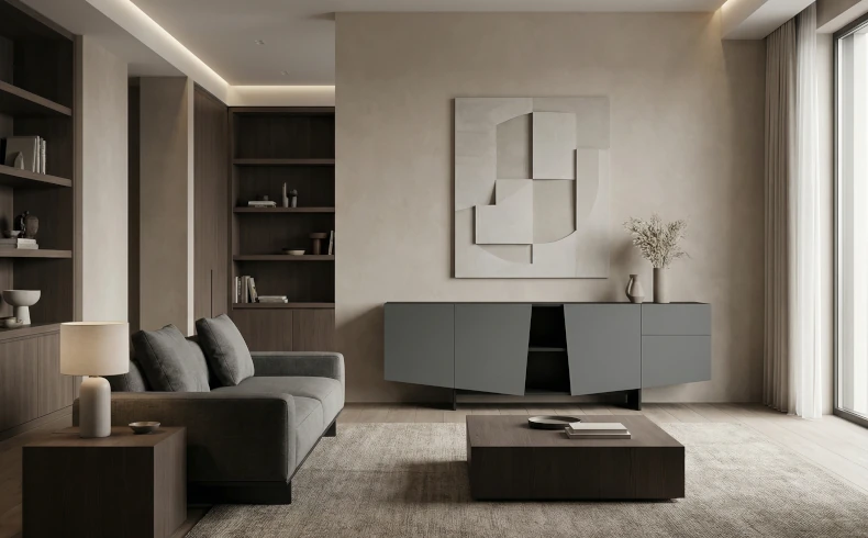 große Kommode schwarz grau modern