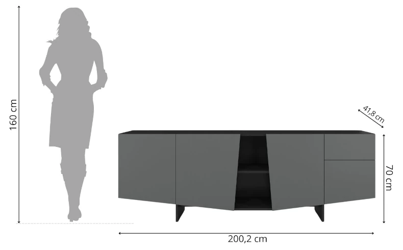 Kommode schwarz grau 200 cm breit