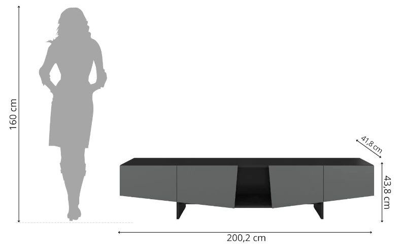 modernes TV Lowboard schwarz grau 200 cm