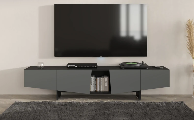 TV Board schwarz grau mit Schubladen