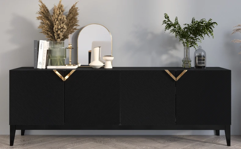 Kommode schwarz Holz 200 cm