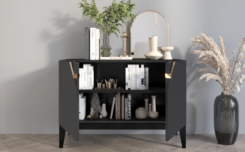 Sideboard Holz schwarz 100 cm