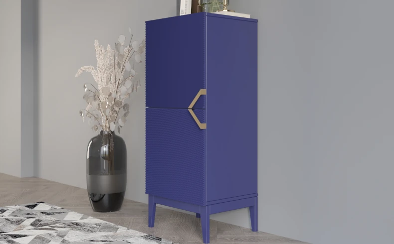 schmale Holzkommode marineblau modern