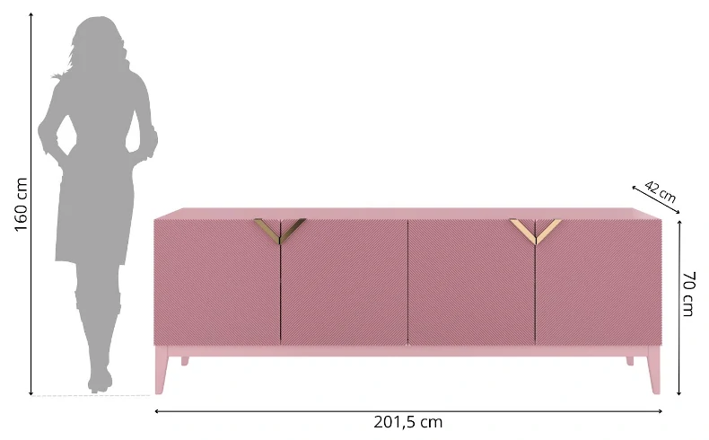 Kommode rosa 200 cm