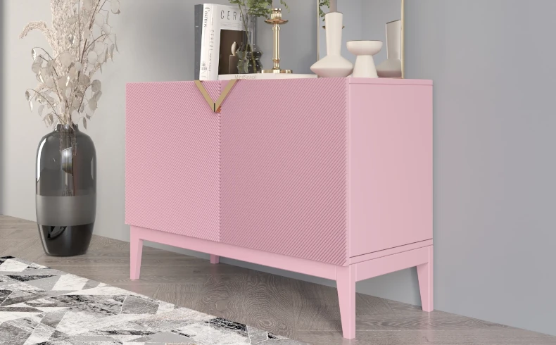 moderne Holzkommode puderrosa Wohnzimmer