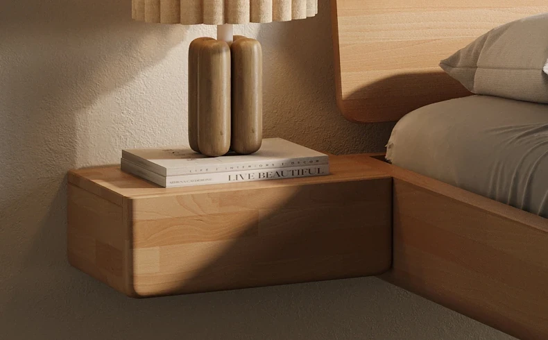 Buchenholz Schwebebett mit Nachttischen
