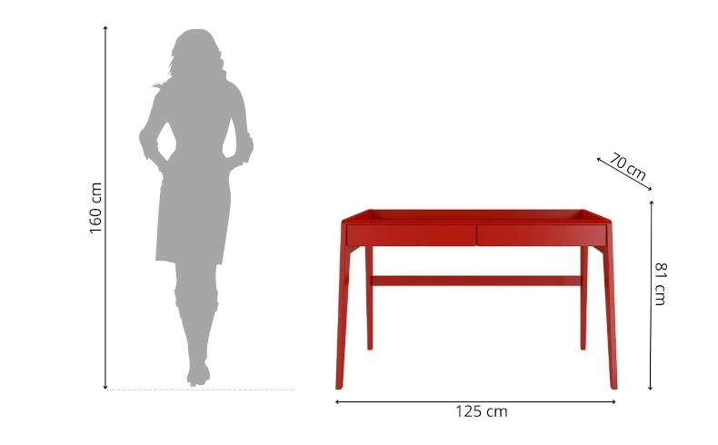Schminktisch rot Holz mit Schubladen