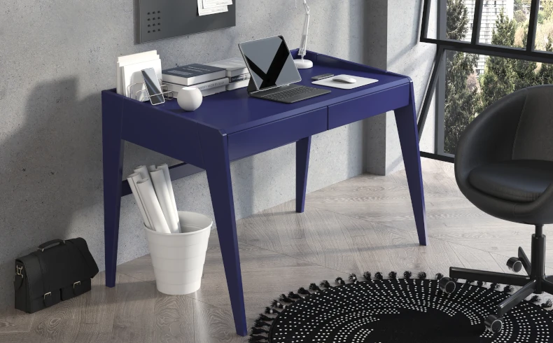Schreibtisch marineblau mit Schubladen Holz