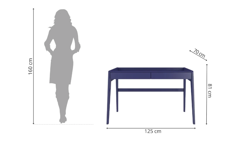 Schminktisch marineblau Holz mit Schubladen