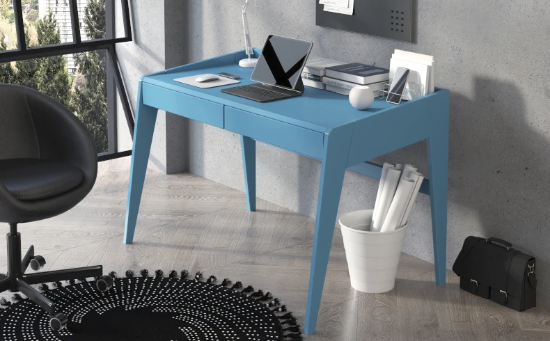 moderner Schreibtisch pastellblau Holz