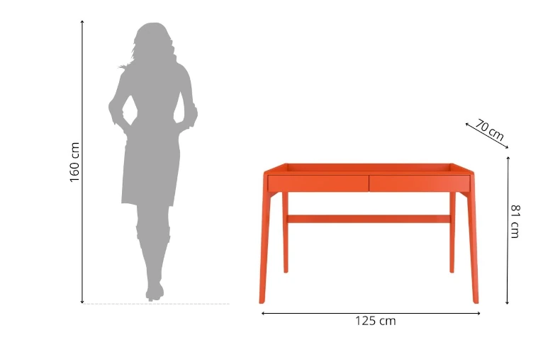 Schminktisch orange Holz mit Schubladen