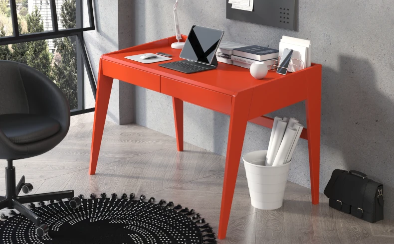 moderner Schreibtisch orange Holz