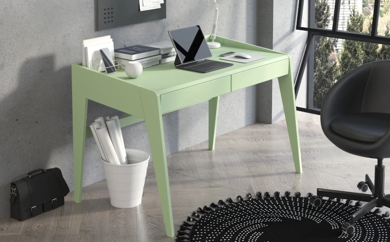 Schreibtisch pastellgrün mit Schubladen Holz