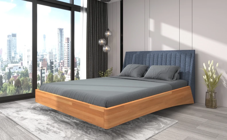 Doppelbett aus Buchenholz schwebend