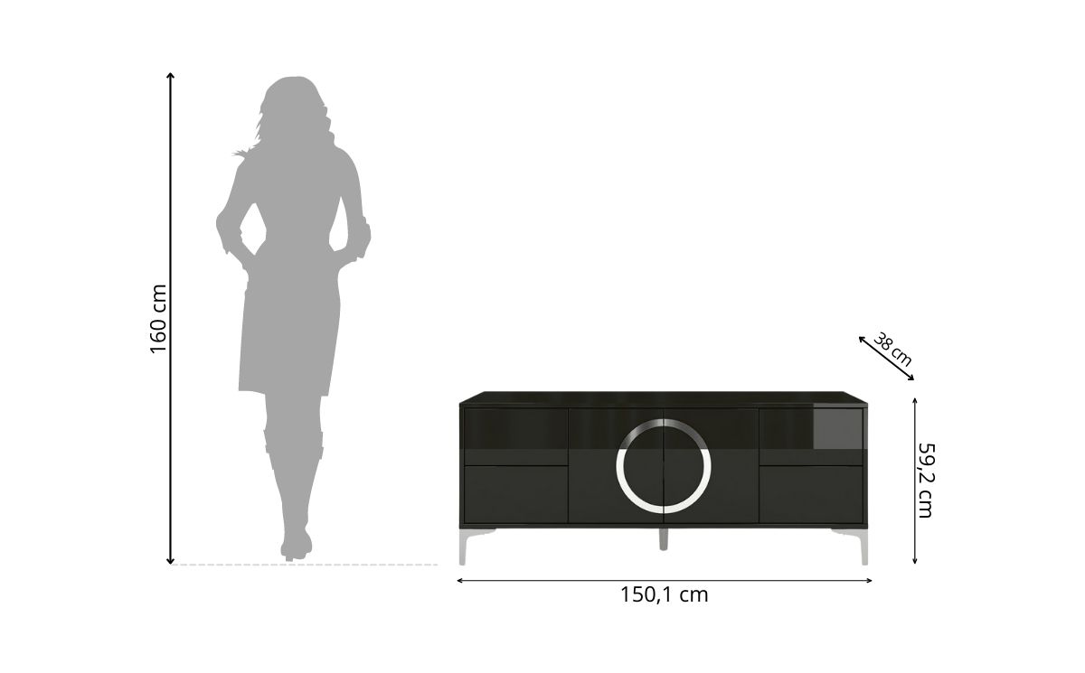 Fernsehtisch schwarz hochglanz 150 cm