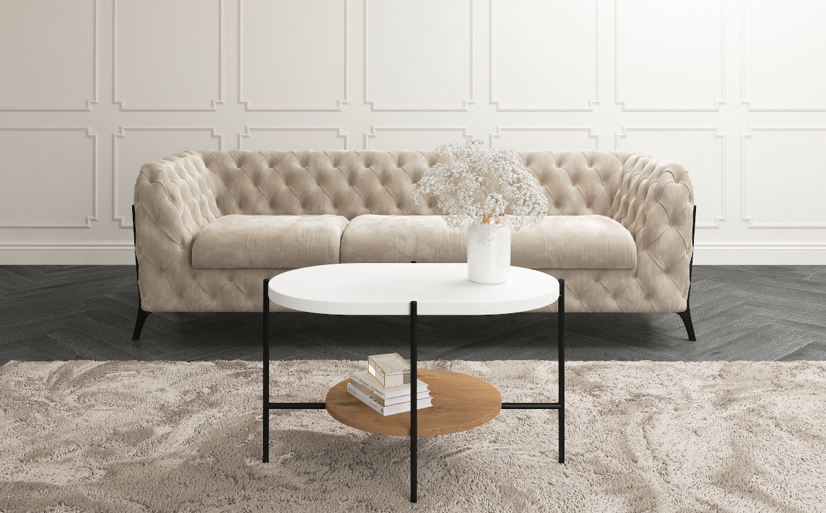 Couchtisch weiß Eiche Metallgestell