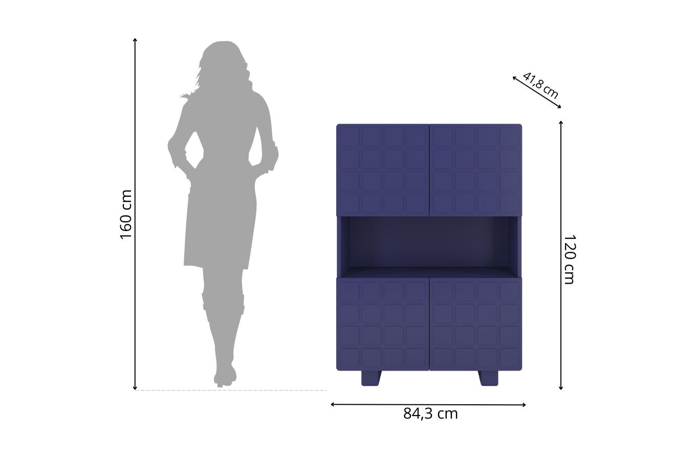 Skandica Cubo High Kommode 3D mit dekoriert Front / 4 Türen / 85 x 120 Cm / Marineblau