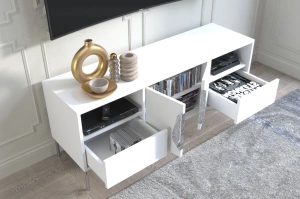 Skandica Merlin Tv-Schrank Mit Silbernen Details / 138 Cm / Weiß