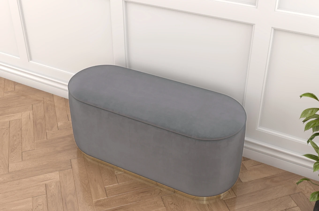 Dancan Scarlett ovaler pouf mit Stauraum / Sitzpuff mit Samtstoff bezogen / 110 Cm / Hellgrau