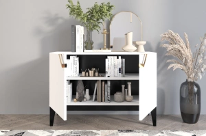 Holzkommode Visby Demi Long 2D / 100,5 Cm / Weiß + schwarze Beine