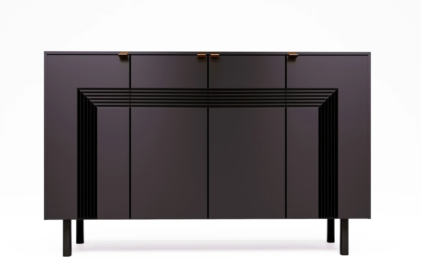 Dancan Yoko Kommode / Tv Schrank / Mit Dekorativen Fronten Und Goldgriffen / 4 Türen / 156 Cm / Schwarz