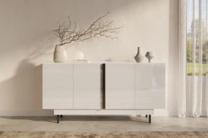 Dancan Artemisa Kommode Mit Goldenem Akzent / Hochglanz / 4 Türen / 163 Cm / Weiß