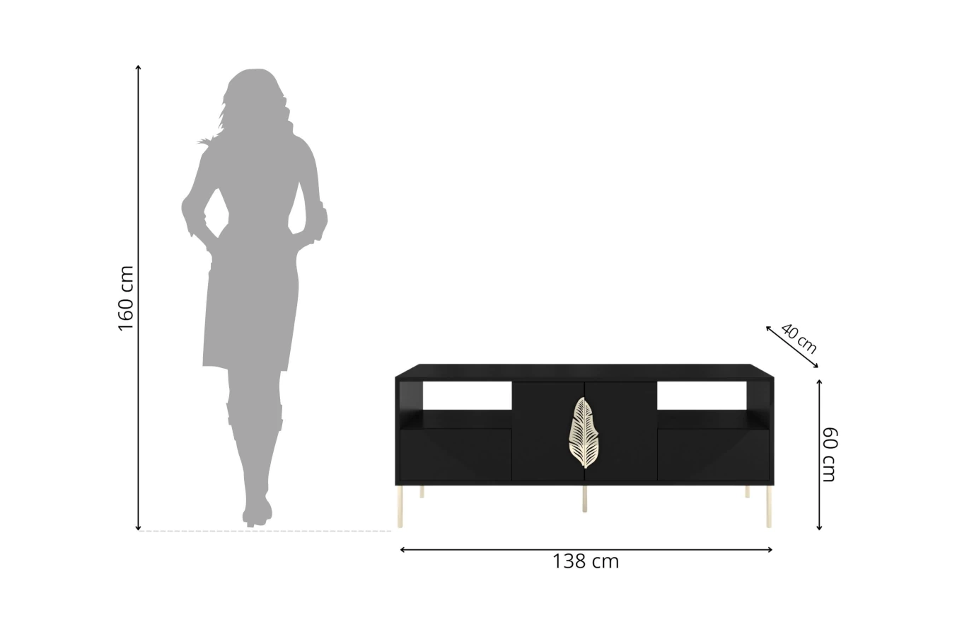 Skandica Merlin Tv-Schrank Mit Goldenen Details / 138 Cm / Schwarz