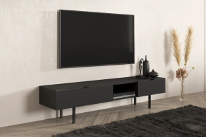 Skandica Myway Moderne TV-Schrank mit Schublade / Minimalistische TV-Schrank auf Metallbeinen / 180 Cm / Schwarz