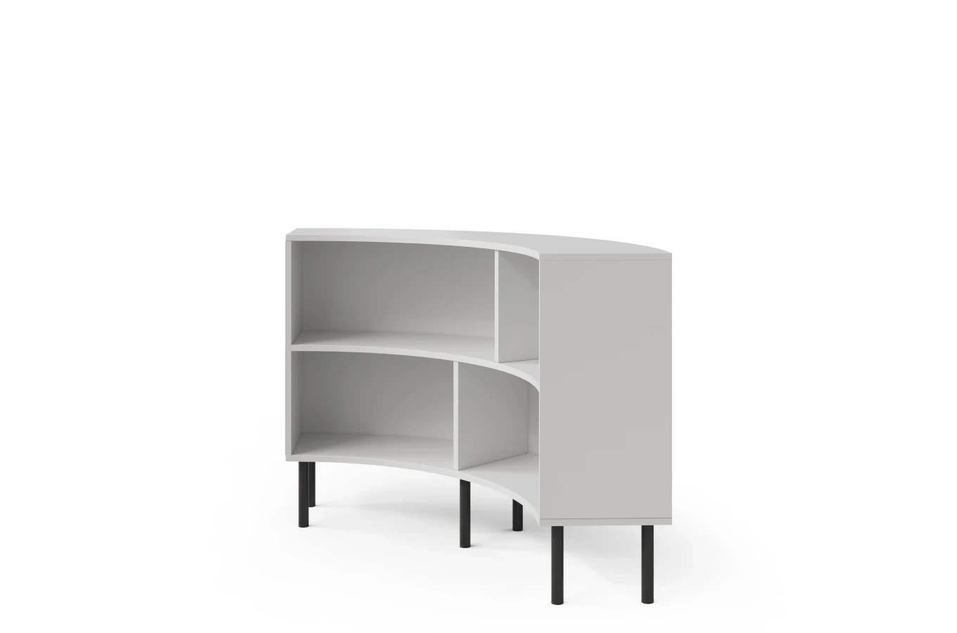 Skandica Horn Eckregal / Bücherregal / Niedriges Regal In Bogenform / Mit Schwarzen Beinen / 4 Fächern / 100 Cm / Weiß