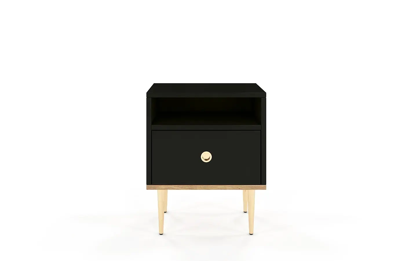 Skandica Harmoni Nachttisch Mit Goldenen Details / 1 Schublade / 1 Offenes Fach / 44 Cm / Eiche / Schwarz
