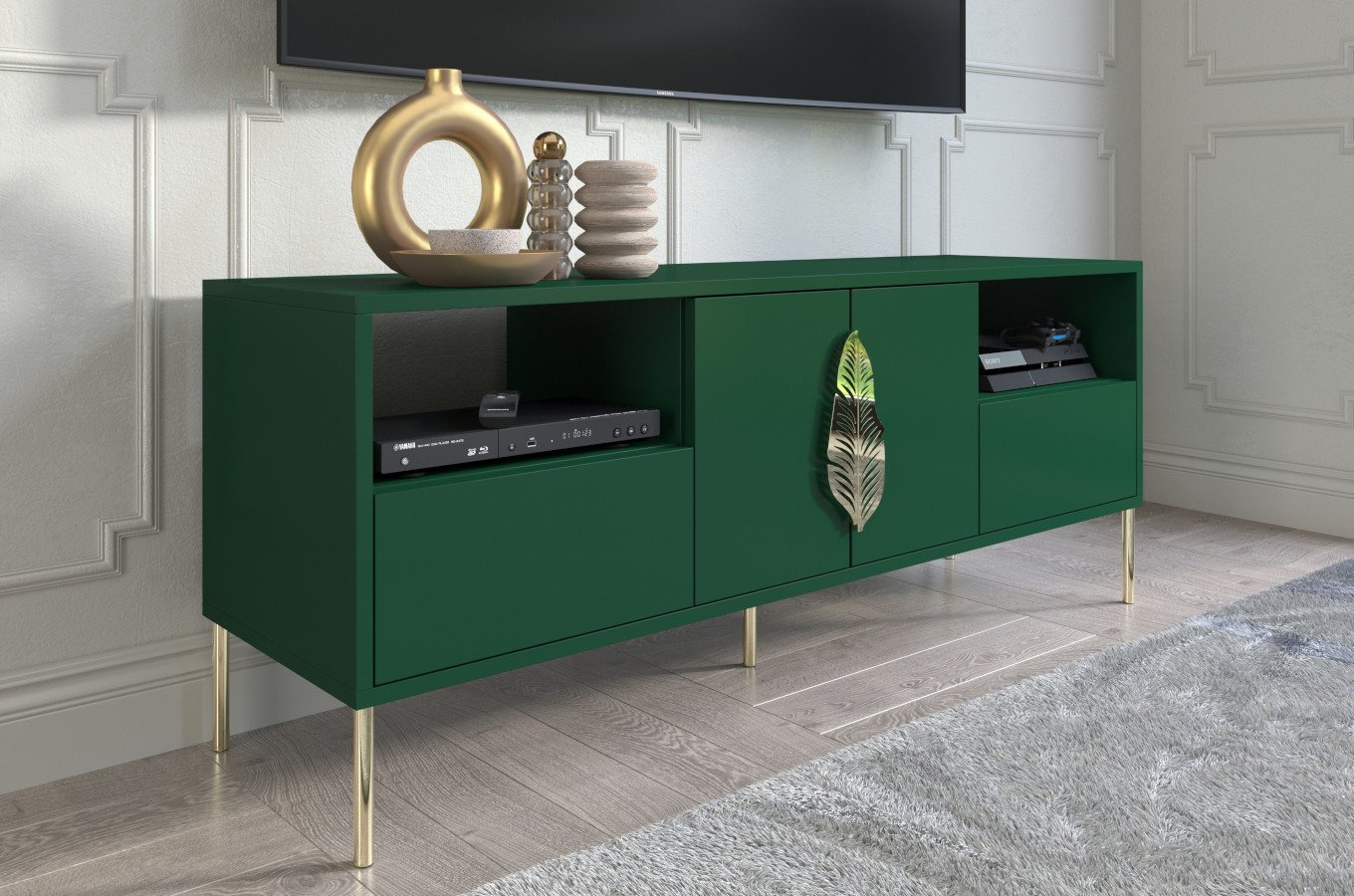Skandica Merlin Tv-Schrank Mit Goldenen Details / 138 Cm / Grün