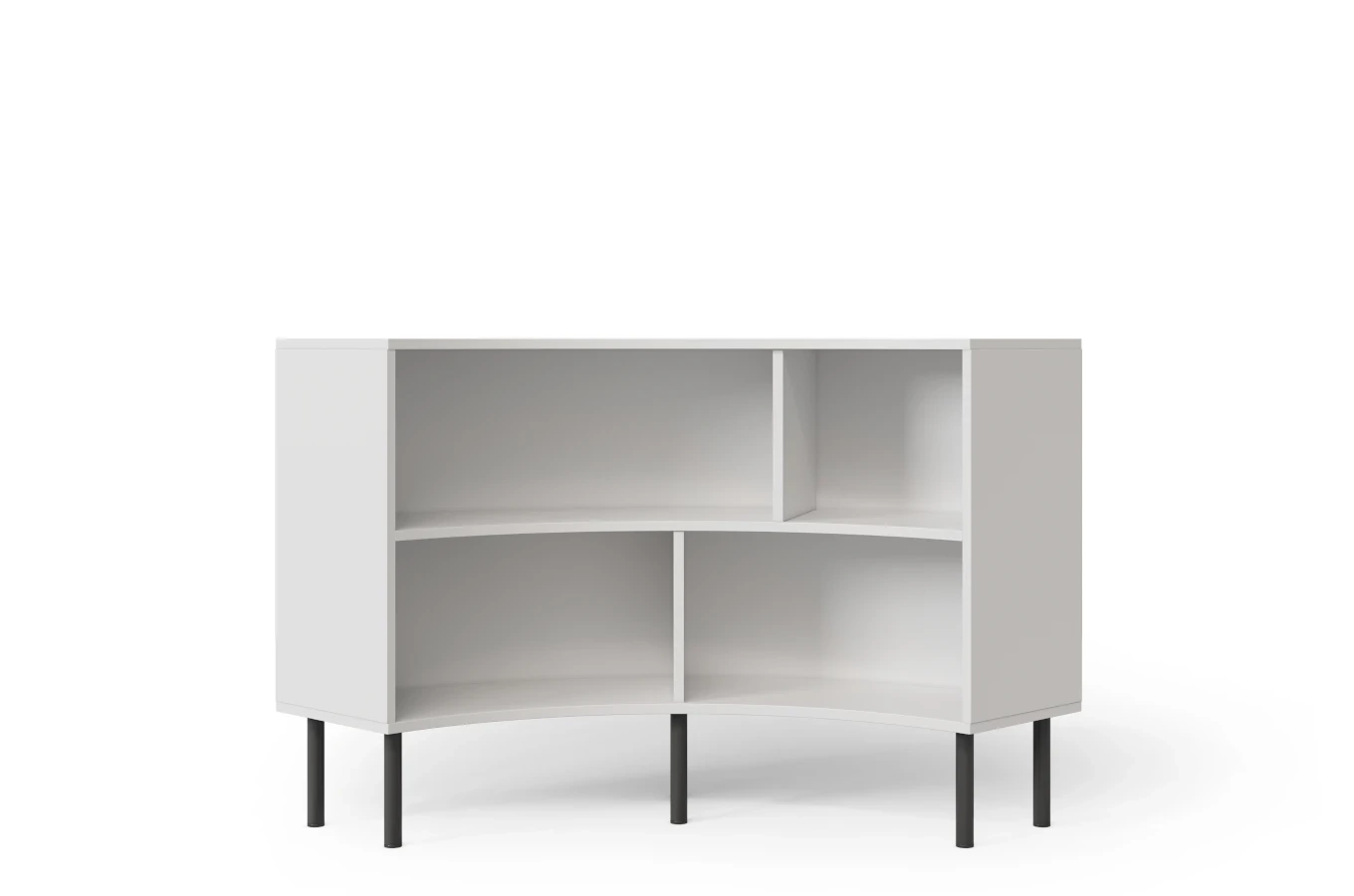 Skandica Horn Eckregal / Bücherregal / Niedriges Regal In Bogenform / Mit Schwarzen Beinen / 4 Fächern / 100 Cm / Weiß