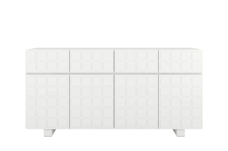 Skandica Cubo Long Kommode 3D mit dekorierter Front / 4 Schubladen / 4 Türen / 169 Cm / Weiß